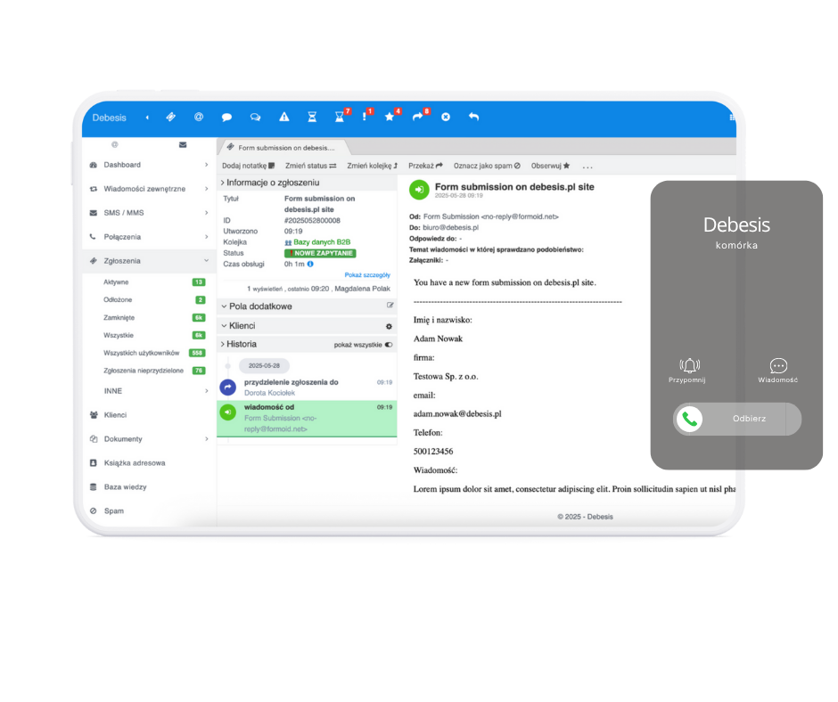 System ticketowy Debesis z obsługą połączeń telefonicznych